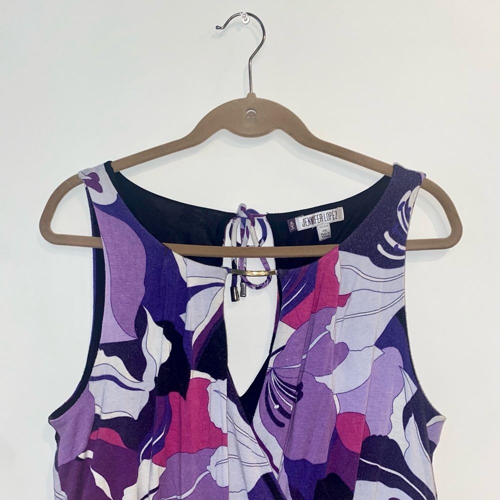 Jennifer Lopez Hawaiian Floral Maxi Dress Jersey Knit Purple Pink Sleeveless